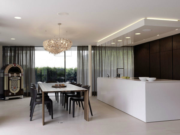 luxury-modern-kitchen-and-dining-room-design-with-white-and-brown-furniture-interior-color-decorating-ideas-glass-window-with-curtains-plus-parquet-dining-table-and-7-lea